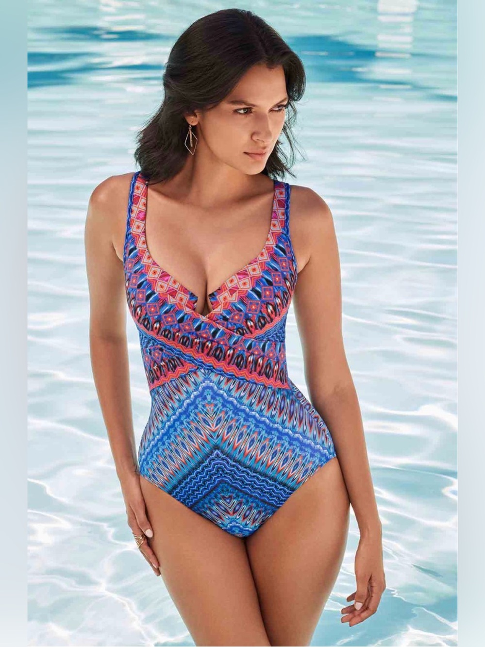 Miraclesuit Casablanca Criss Cross Escape One Piece Swimsuit Size 16 Multicolor